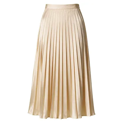 Champagne pleated midi skirt